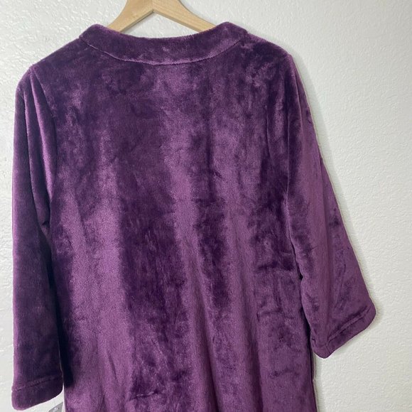 Natori Women Cashmere Fleece Zip Caftan Extra Small XS Plum Purple Zipper Robe - Picture 8 of 12